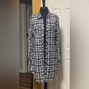 White Mark Monochrome Plaid Shirt Dress